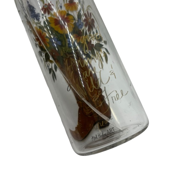 Cypress Refresh Home Western Floral Cowgirl Boot Glass Water Bottle 9" - Picture 3 of 9